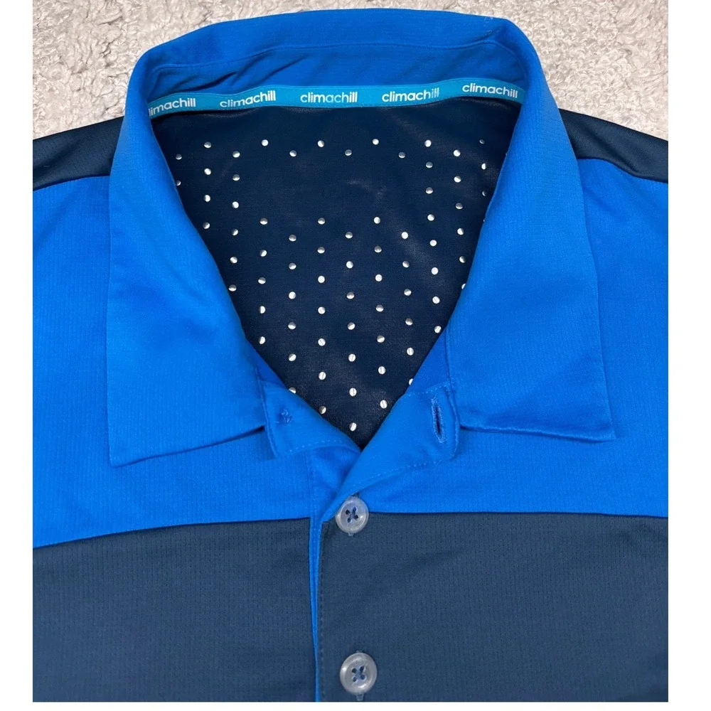 Adidas Climachill Polo Shirt Mens XL Blue Colorblock Short Sleeve Golf Top‎